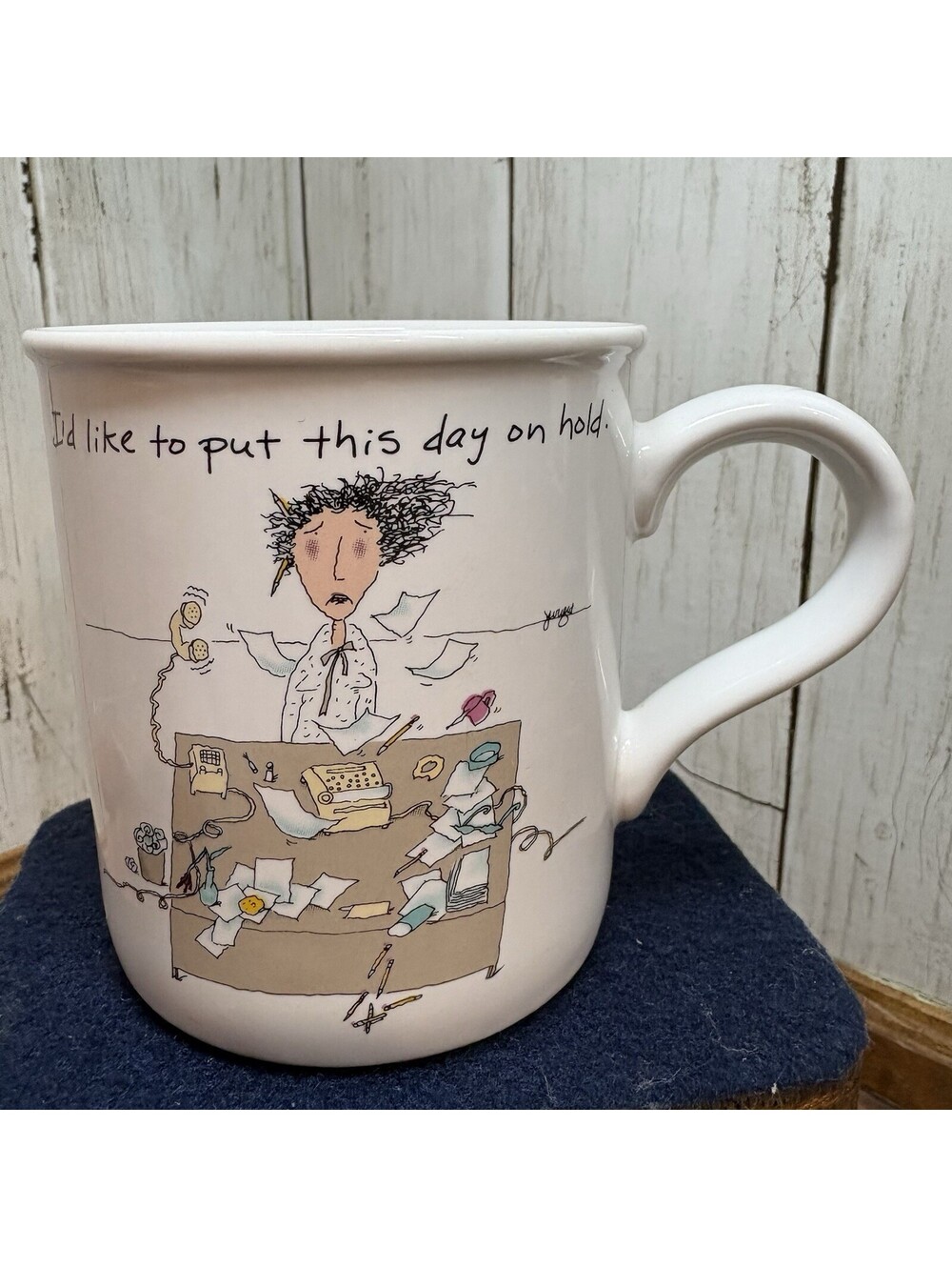 Vintage Stoneware Coffee Mug Cup Jill Wright Frazzled Woman American Greetings
